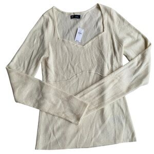 GAP Cream Long Sleeve Ribbed Top Fitted Size XL